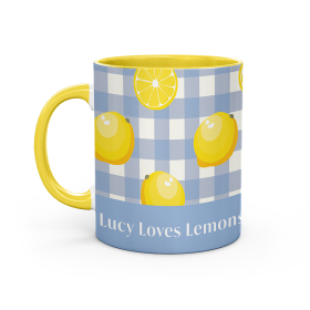 Personalised Lemons Mug with a choice of coloured handles