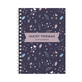Personalised Leaf Combined Diary & Notebook in Purple by FROM YOU TO ME