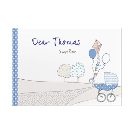 Personalised New Baby Blue hardback guest book cover 