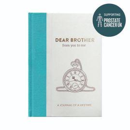 Dear Brother memory journal. Supporting Prostate Cancer UK badge.
