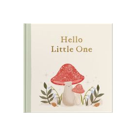 Whimsical forest illustration on the cover of a fill-in-the-blank baby keepsake book.