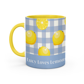 Personalised Lemons Mug with a choice of coloured handles