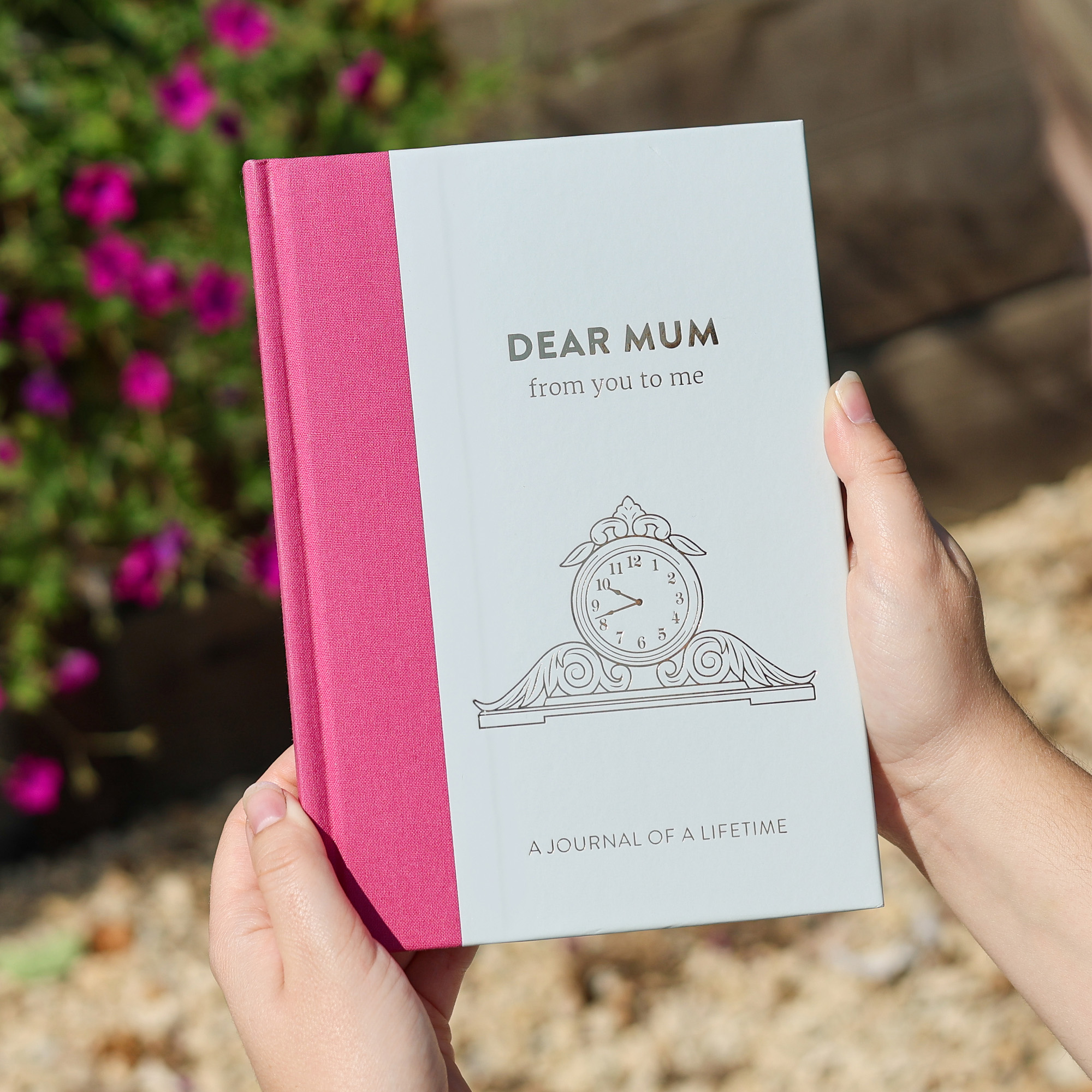 Dear Mum journal held outside.