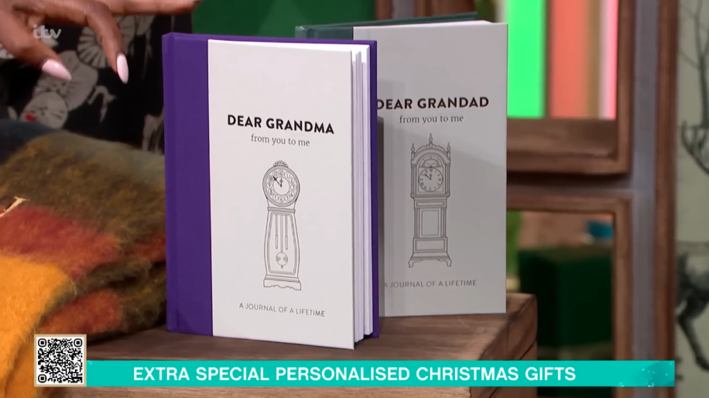Dear Grandma and Dear Grandad memory journals featured on ITV's This Morning Christmas Gift Guide 2024.